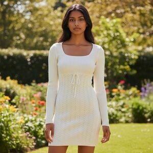 NWT Justify Babydoll Twee Pointelle Mini Dress Coquette Cottagecore Summer M